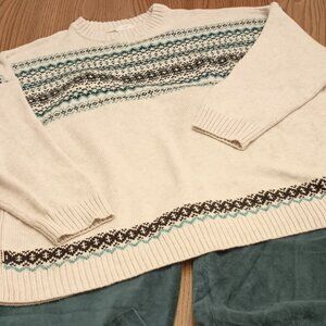 J. Jill Size XL Cream Fair Isle Oversized Sweater Like New